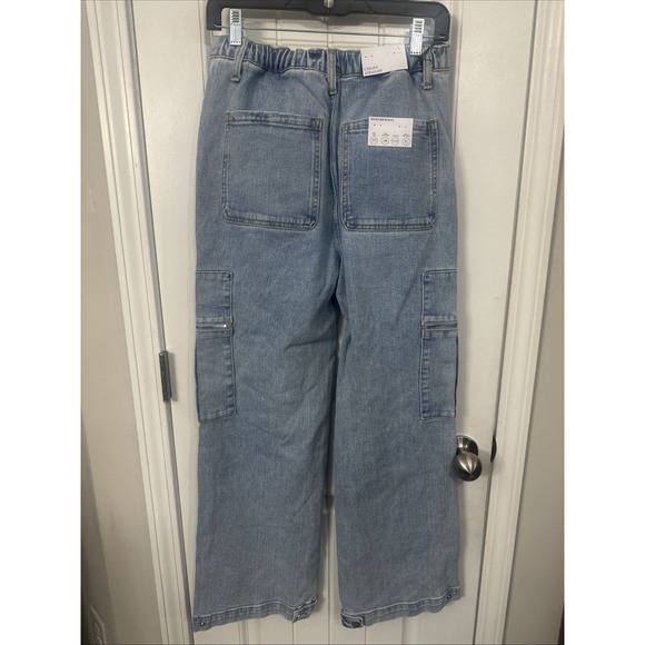 WEWORRWHAT Large High Rise Utility Straight Cargo Light Wash Stretch Jeans NWT - Picture 5 of 9